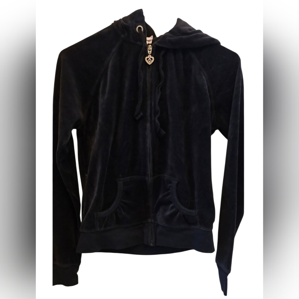Old Navy Black Velour Hoodie Sweatshirt Y2k Velour Baddie Zip Up Hoodie Small